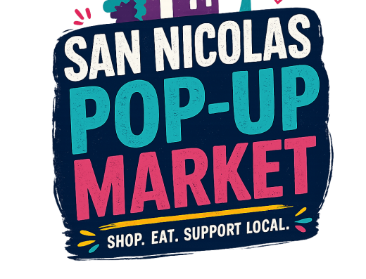 Official logo for the San Nicolas Pop-Up Market promoting local shopping, dining, and community support in Aruba.