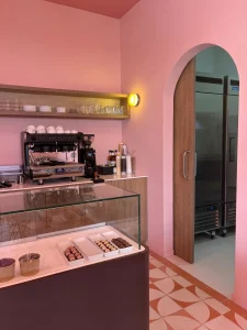 Coffee and brownie counter at Everything Brownie Café in Oranjestad, Aruba