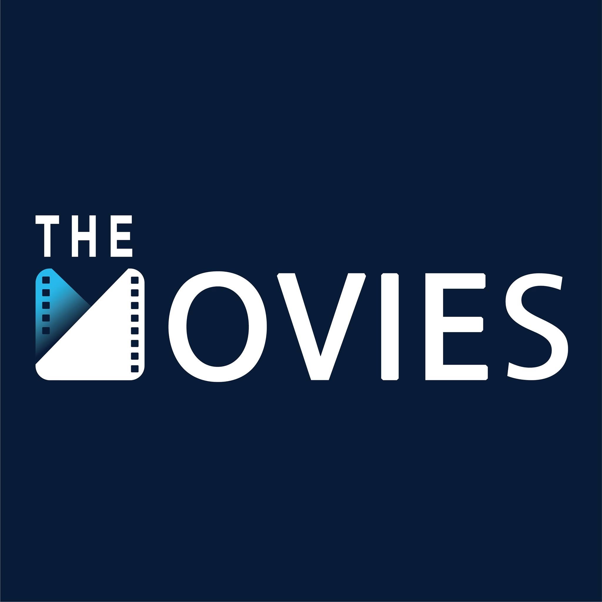 The Movies logo in white and blue on a dark blue background for The Movies @ Gloria Aruba.